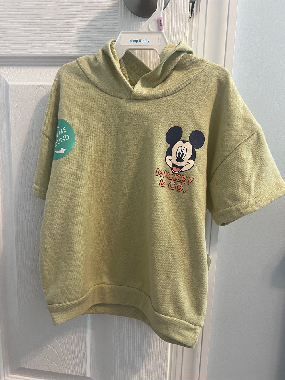 Disney Kids Short Sleeve Mickey Hoodie - Light Olive & Navy